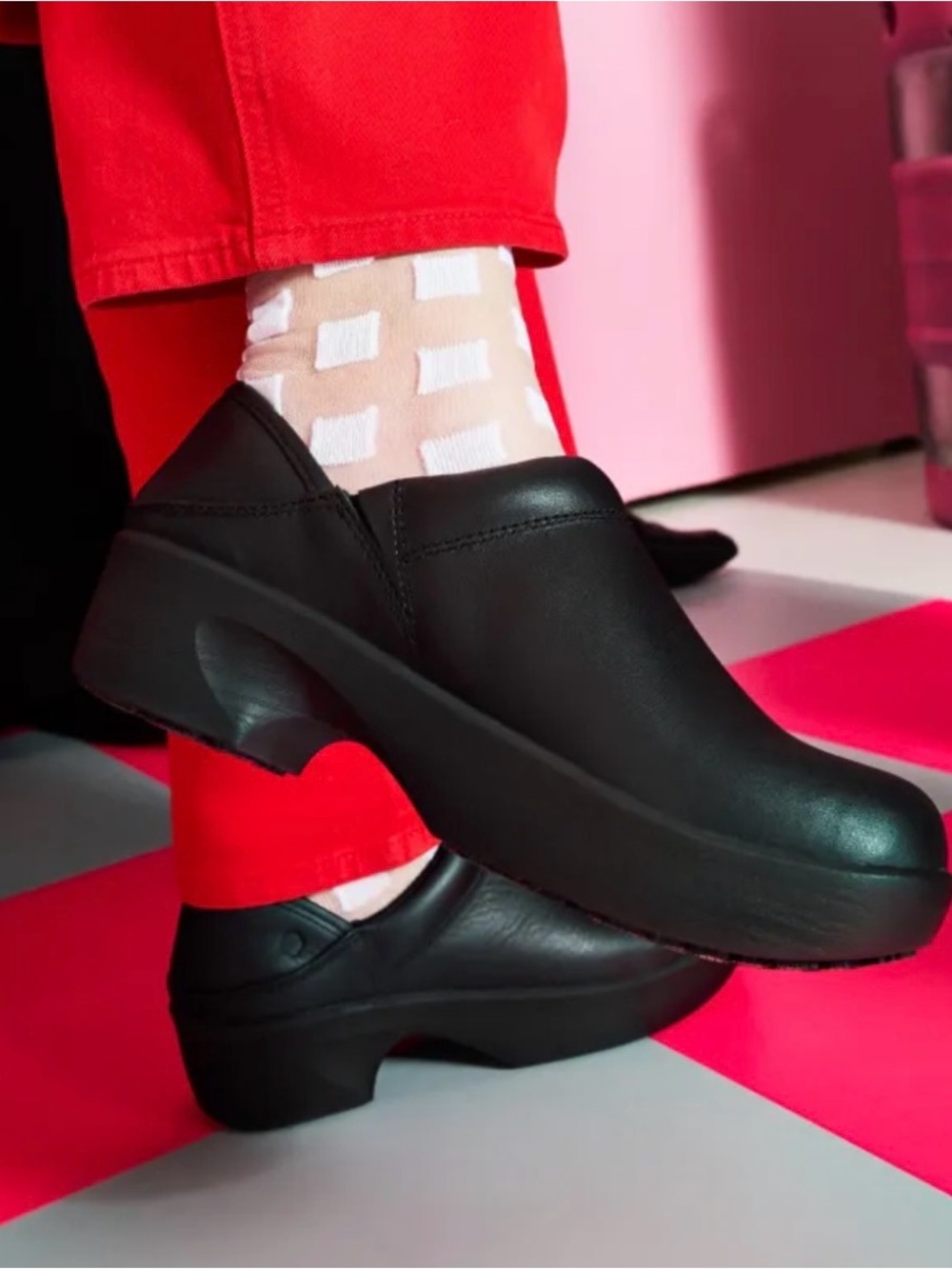 Women's Lila Black Slip-On Work Clogs with Cushioned Platform